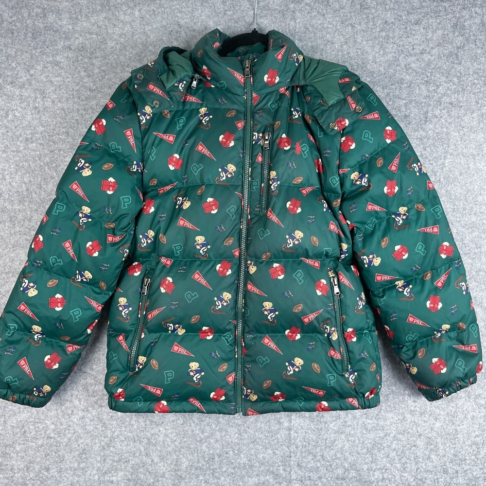 Polo Ralph Lauren Polo Bear Water Repellent Down Jacket Green Boys Large 14 16